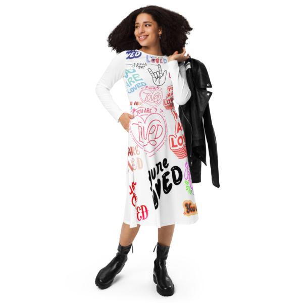 All-over print long sleeve midi dress You Are Loved - Image 6