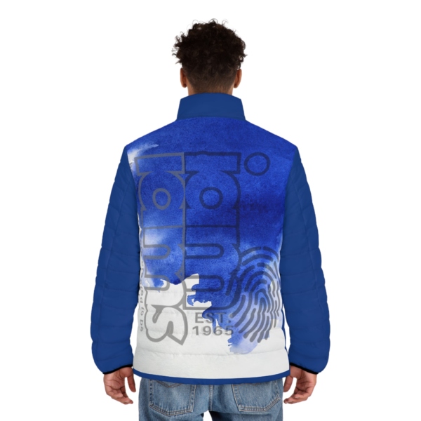 Men's Puffer Jacket (AOP) Large Logo Blue & White - Image 8