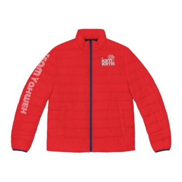 Men's Puffer Jacket (AOP) Large Hidden Logo Red & Black