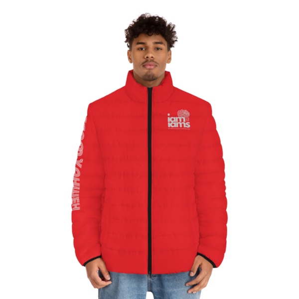 Men's Puffer Jacket (AOP) Large Hidden Logo Red & Black - Image 7