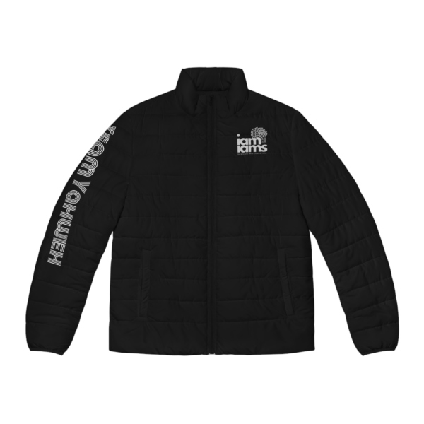 Men's Puffer Jacket (AOP) Large Logo Brown Stone & Black - Image 5