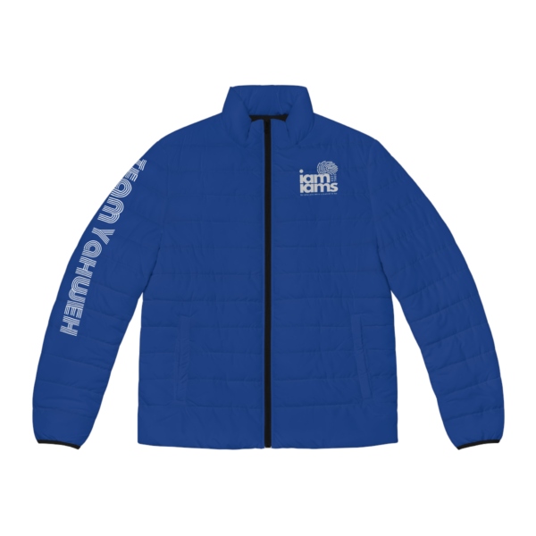 Men's Puffer Jacket (AOP) Large Logo Blue & White - Image 5