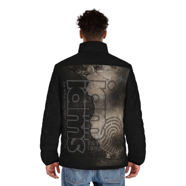 Men's Puffer Jacket (AOP) Large Logo Brown Stone & Black - Image 8