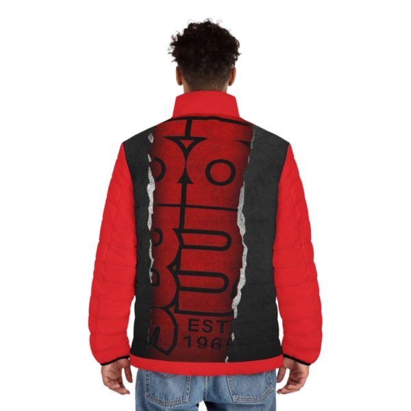 Men's Puffer Jacket (AOP) Large Hidden Logo Red & Black - Image 8
