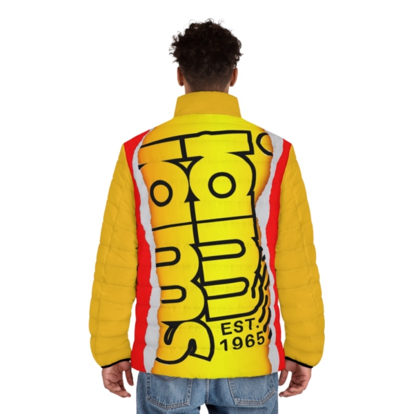 Men's Puffer Jacket (AOP) Large Hidden Logo Red & Yellow - Image 8