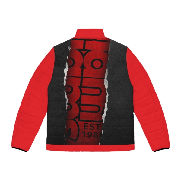 Men's Puffer Jacket (AOP) Large Hidden Logo Red & Black - Image 6