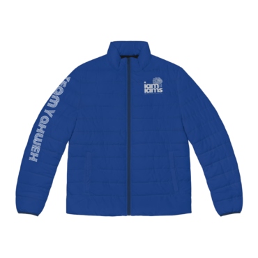 Men's Puffer Jacket (AOP) Large Logo Blue & White