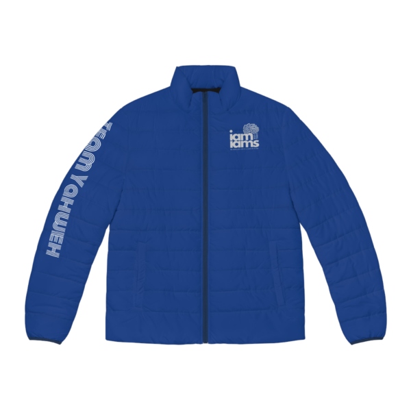 Men's Puffer Jacket (AOP) Large Logo Blue & White