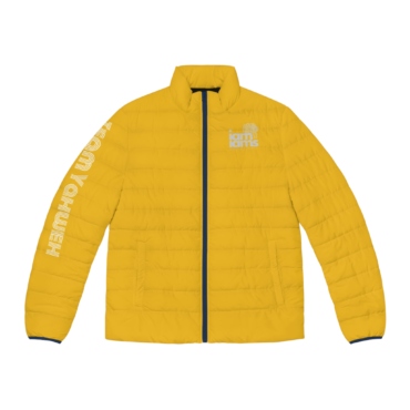 Men's Puffer Jacket (AOP) Large Hidden Logo Red & Yellow