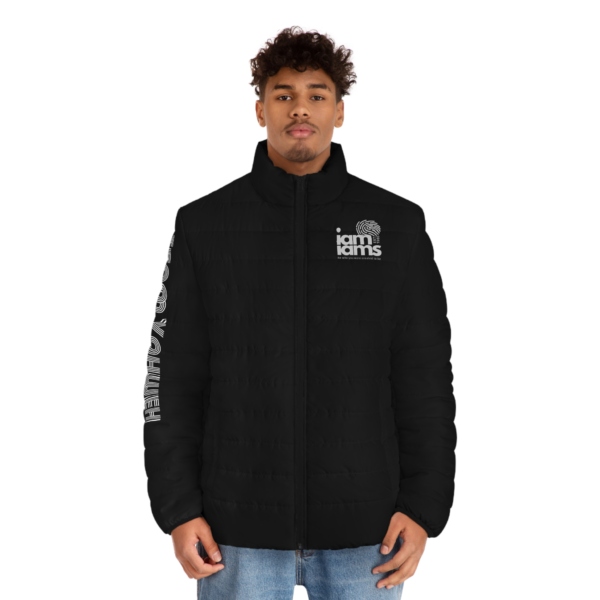 Men's Puffer Jacket (AOP) Large Logo Brown Stone & Black - Image 7