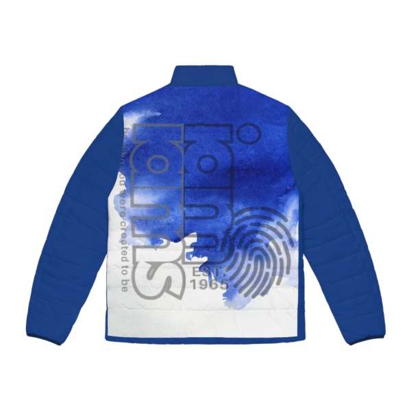 Men's Puffer Jacket (AOP) Large Logo Blue & White - Image 2