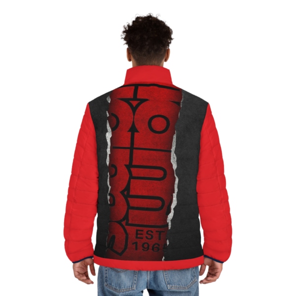 Men's Puffer Jacket (AOP) Large Hidden Logo Red & Black - Image 4